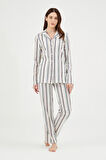 Eros 29510 Ekru Pamuklu Çizgi Desenli Kadın Pijama Takımı 