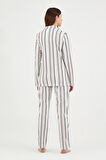Eros 29510 Ekru Pamuklu Çizgi Desenli Kadın Pijama Takımı 