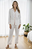 Varol %100 Pamuk Müslin Kadın Pijama Takımı - BEYAZ