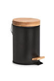 Bambu Kapaklı Siyah Metal Çöp Kovası - 3 L