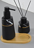 Seramik Sıvı Sabunluk Seti - Kokuluklu Sabunluk Takımı - Siyah