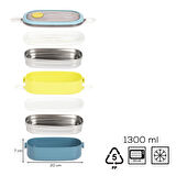 Porsima 66729 Stainless Steel Vakumlu Lunch Box İki Katlı Paslanmaz Çelik Kolay Kilitlenir Kendinden Kaşıklı Sefer Tası – 1300ml Mavi-Sarı