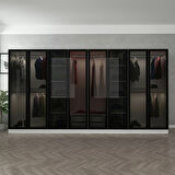 Minar Kale 8 Cam Kapaklı 2 Çekmeceli Dolap - Beyaz/Siyah 210CM