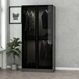 Minar Kale 2 Cam Kapaklı Dolap - Antrasit/Siyah 190CM