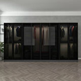 Minar Kale 8 Cam Kapaklı 2 Çekmeceli Dolap - Antrasit/Siyah 190CM