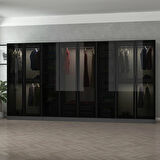 Minar Kale 8 Cam Kapaklı 2 Çekmeceli Dolap - Antrasit/Siyah 190CM