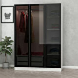 Minar Kale 3 Cam Kapaklı 2 Çekmeceli Dolap - Beyaz/Siyah 190CM