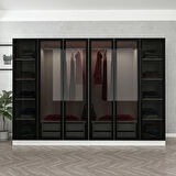 Minar Kale 6 Cam Kapaklı 4 Çekmeceli Dolap - Beyaz/Siyah 190CM