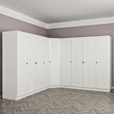 Minar Kale 9 Kapaklı 4 Çekmeceli Köşe Dolap Beyaz Mebran Panjur 190CM