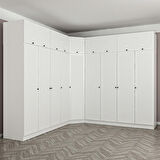 Minar Kale 9 Kapaklı 4 Ç Köşe Dolap + Yüklük Beyaz Mebran Panjur 190CM