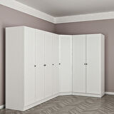 Minar Kale 7 Kapaklı 2 Çekmeceli Köşe Dolap Beyaz Mebran Panjur 210CM