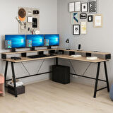 Team Monitör Raflı L Köşe Çalışma Masası - Dore