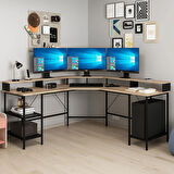 Power Monitör Raflı L Köşe Çalışma Masası - Dore