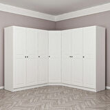 Minar Kale190 7 Kapaklı 4Ç Köşe Dolap Beyaz Mebran 190CM