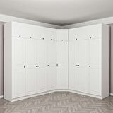 Minar Kale190 8 Kapaklı 4Ç Köşe Dolap + Yüklük Beyaz Mebran 235CM