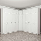 Minar Kale190 9 Kapaklı 4Ç Köşe Dolap + Yüklük Beyaz Mebran 235CM