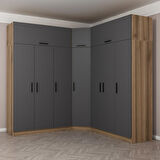 Minar Kale 7 Kapaklı 4 Ç Köşe Dolap + Yüklük Dore Antrasit 235CM