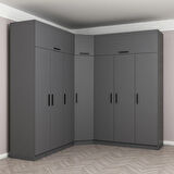 Minar Kale 7 Kapaklı 4 Ç Köşe Dolap + Yüklük Antrasit 235CM