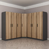 Minar Kale 7 Kapaklı 4 Ç Köşe Dolap Antrasit Dore 190CM