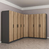 Minar Kale 8 Kapaklı 4 Ç Köşe Dolap Antrasit Dore 190CM