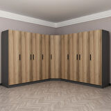 Minar Kale 9 Kapaklı 4 Ç Köşe Dolap Antrasit Dore 190CM