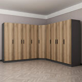 Minar Kale 9 Kapaklı 4 Ç Köşe Dolap Antrasit Dore 190CM