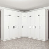 Minar Kale 9 Kapaklı 4 Ç Köşe Dolap + Yüklük Beyaz 235CM