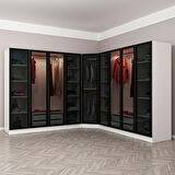 Kale 9 Füme Cam Kapaklı 4Ç Köşe Dolap Beyaz Füme Cam 210CM