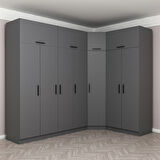 Minar Kale 7 Kapaklı 2 Ç Köşe Dolap + Yüklük Antrasit 255CM