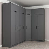 Minar Kale 7 Kapaklı 2 Ç Köşe Dolap + Yüklük Antrasit 255CM