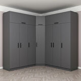 Minar Kale 7 Kapaklı 4 Ç Köşe Dolap + Yüklük Antrasit 255CM