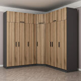 Minar Kale 7 Kapaklı 4 Ç Köşe Dolap + Yüklük Antrasit Dore 255CM