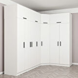 Minar Kale 7 Kapaklı 2 Ç Köşe Dolap + Yüklük Beyaz 255CM