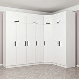 Minar Kale 7 Kapaklı 2 Ç Köşe Dolap + Yüklük Beyaz 255CM