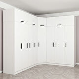 Minar Kale 8 Kapaklı 4 Ç Köşe Dolap + Yüklük Beyaz 255CM