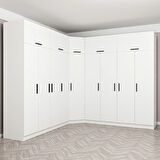 Minar Kale 9 Kapaklı 4 Ç Köşe Dolap + Yüklük Beyaz 255CM