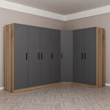 Minar Kale 7 Kapaklı 2 Ç Köşe Dolap Dore Antrasit 210CM