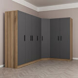 Minar Kale 7 Kapaklı 2 Ç Köşe Dolap Dore Antrasit 210CM