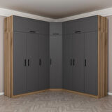 Minar Kale 7 Kapaklı 4 Ç Köşe Dolap + Yüklük Dore Antrasit 255CM