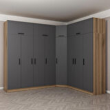 Minar Kale 8 Kapaklı 4 Ç Köşe Dolap + Yüklük Dore Antrasit 255CM