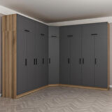 Minar Kale 9 Kapaklı 4 Ç Köşe Dolap + Yüklük Dore Antrasit 255CM