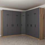 Minar Kale 9 Kapaklı 4 Ç Köşe Dolap + Yüklük Dore Antrasit 255CM