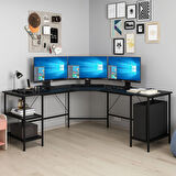Power Raflı L Köşe Çalışma Masası - Siyah