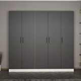 Minar Kale 210 Cm 5 Kapaklı 3B Raf Portmanto Beyaz Antrasit