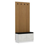 Minar Kale Dekor Panel Ayakkabılık Minderli Beyaz Eskitme Beyaz