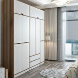 Elina 5 Kapaklı Yüklüklü Dolap - Dore/Beyaz