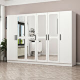 Minar Kale 6 Kapak Aynalı 2 Çekmece Zincir Dolap - Beyaz 190CM