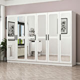 Minar Kale 6 Kapak Aynalı 2 Çekmece Zincir Dolap - Beyaz 190CM