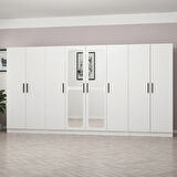 Kale 8 Kapak Aynalı 2 Çekmece Zincir Dolap - Beyaz 190CM