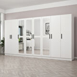 Kale 8 Kapak Aynalı 4 Çekmece Zincir Dolap - Beyaz 190CM